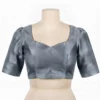 Plain Raw Silk Blouse for Sarees - Minimalist Round Neck Design - Image 2