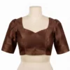 Plain Raw Silk Blouse for Sarees - Minimalist Round Neck Design - Image 3