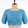 Plain Raw Silk Saree Blouse | Boat Neck Readymade Blouse with Back Potli Buttons & Elbow Sleeves