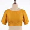 Plain Raw Silk Saree Blouse | Boat Neck Readymade Blouse with Back Potli Buttons & Elbow Sleeves - Image 2