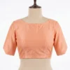 Plain Raw Silk Saree Blouse | Boat Neck Readymade Blouse with Back Potli Buttons & Elbow Sleeves - Image 3