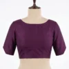 Plain Raw Silk Saree Blouse | Boat Neck Readymade Blouse with Back Potli Buttons & Elbow Sleeves - Image 5