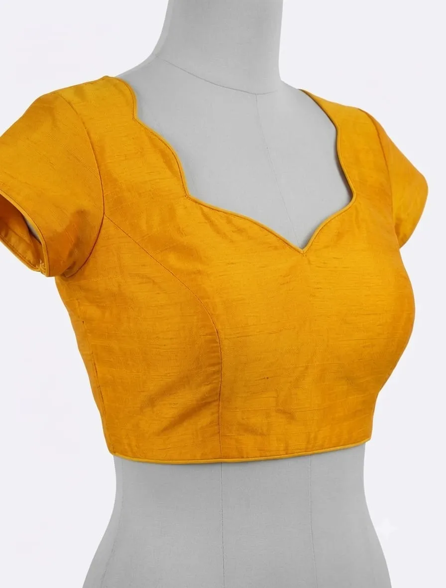 Plain Raw Silk Sweetheart Neck Blouse with Deep Back & Dori Tassels