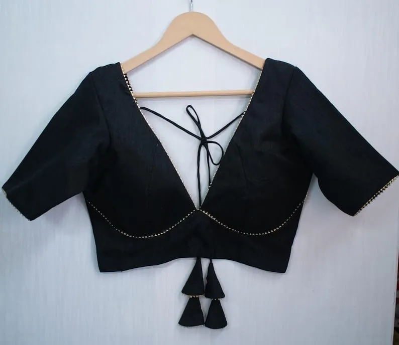 Premium Black Ethnic Blouse | Party Wear Saree Choli with Lace Detail