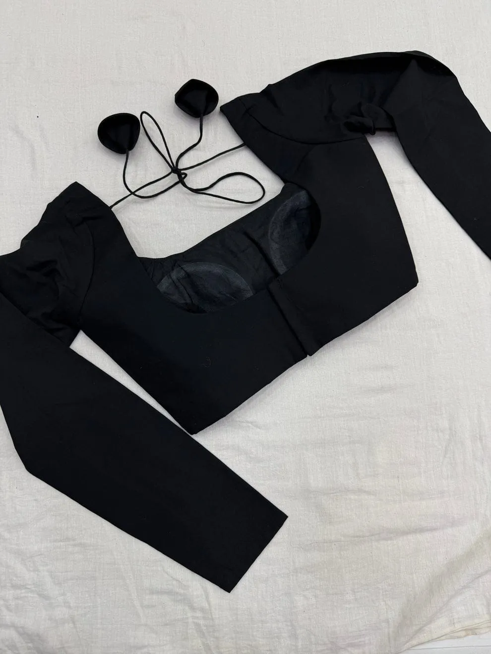 Premium Black Full-Sleeved Designer Blouse - Elegant Ethnic Party Wear - Image 2
