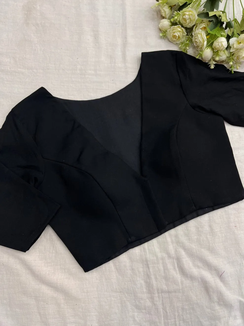 Premium Black Short Sleeve Saree Blouse - Elegant Ethnic Party Wear