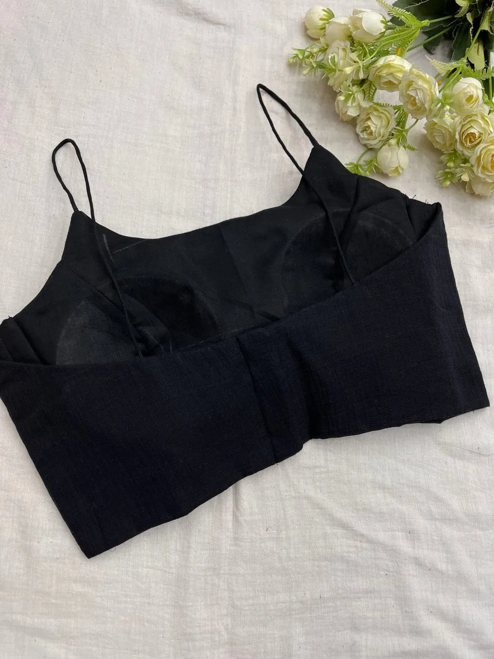 Premium Black Spaghetti Strap Blouse – Padded Sleeveless Designer Saree Blouse for Modern Ethnic Wear