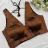 Premium Copper Brown Deep V-Neck Sleeveless Blouse - Festive Ethnic Party Wear
