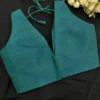Premium Deep Teal Sleeveless V-Neck Padded Blouse – Elegant Readymade Saree Blouse for Modern Ethnic Wear