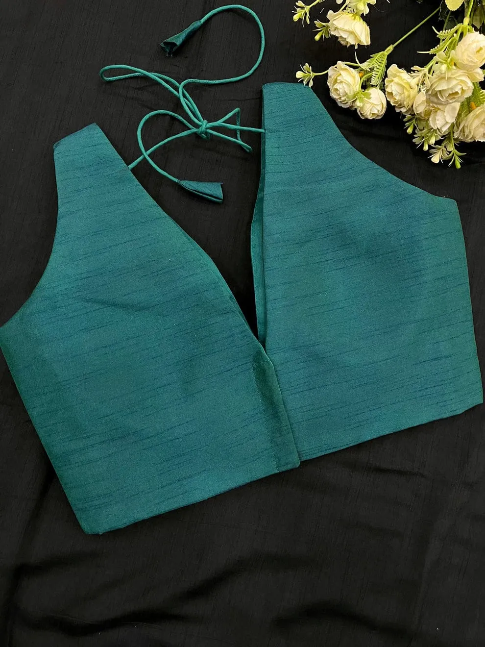 Premium Deep Teal Sleeveless V-Neck Padded Blouse – Elegant Readymade Saree Blouse for Modern Ethnic Wear