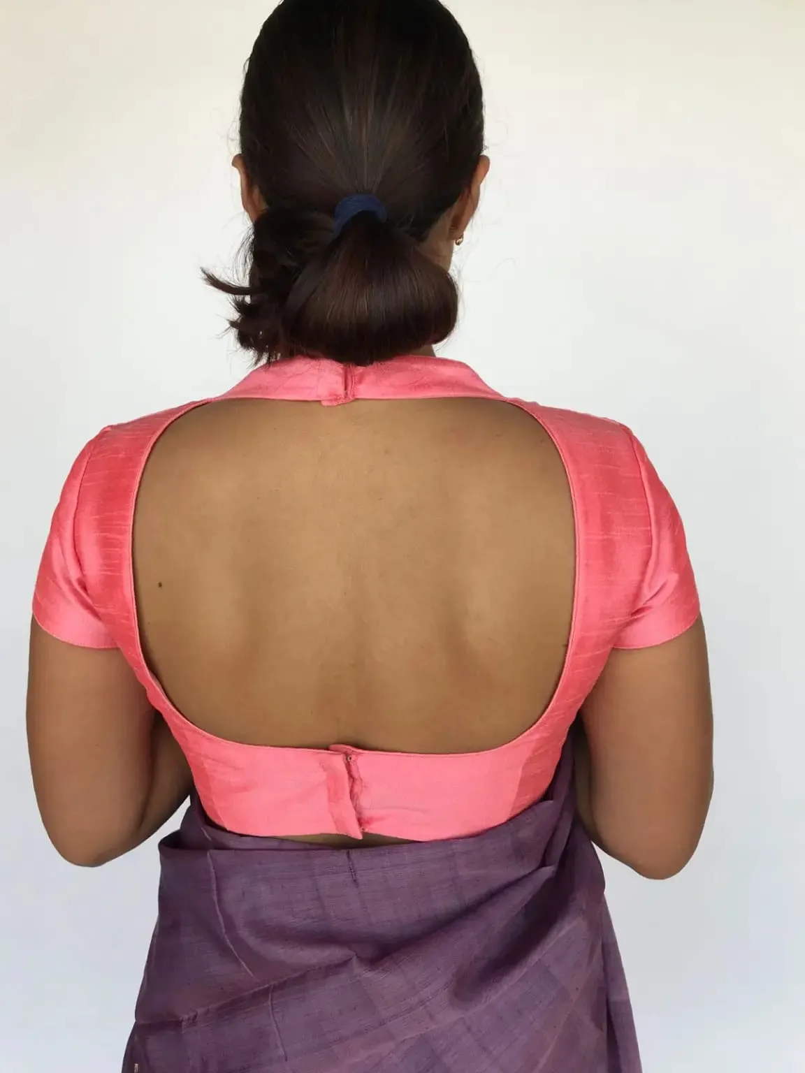 Premium Designer Pink Blouse – Minimalist V-Neck Silk Blouse for Modern Sarees