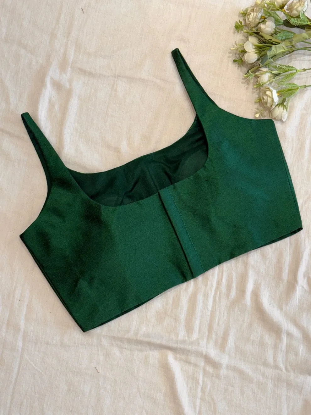 Premium Emerald Green Sleeveless Silk Blouse - Designer Ethnic Party Wear