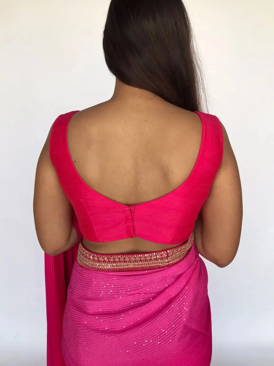 Premium Fuchsia Pink Raw Silk Sleeveless Blouse