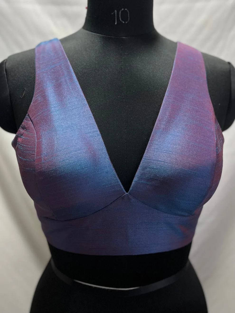 Premium Iridescent V-Neck Sleeveless Saree Blouse | Designer Raw Silk Party Wear Blouse for Women