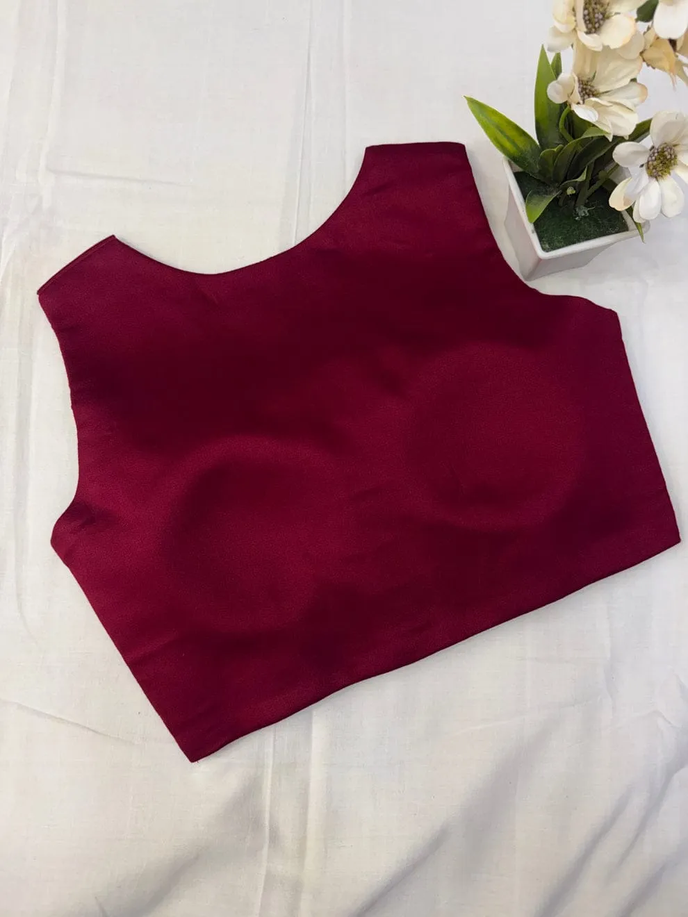 Premium Maroon Sleeveless Silk Blouse - Ready-to-Wear Ethnic Party Blouse