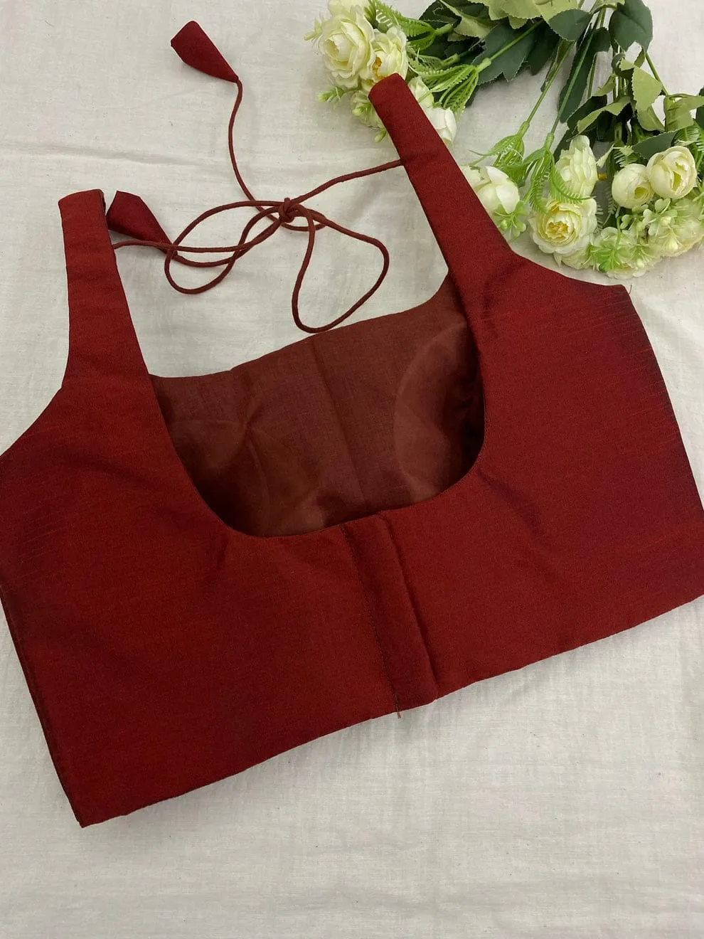 Premium Maroon Sleeveless Silk Saree Blouse - Ready-to-Wear Ethnic Party Blouse