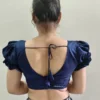 Premium Navy Blue Puff Sleeve Saree Blouse | Designer Tie-Back Ethnic Choli - Image 3