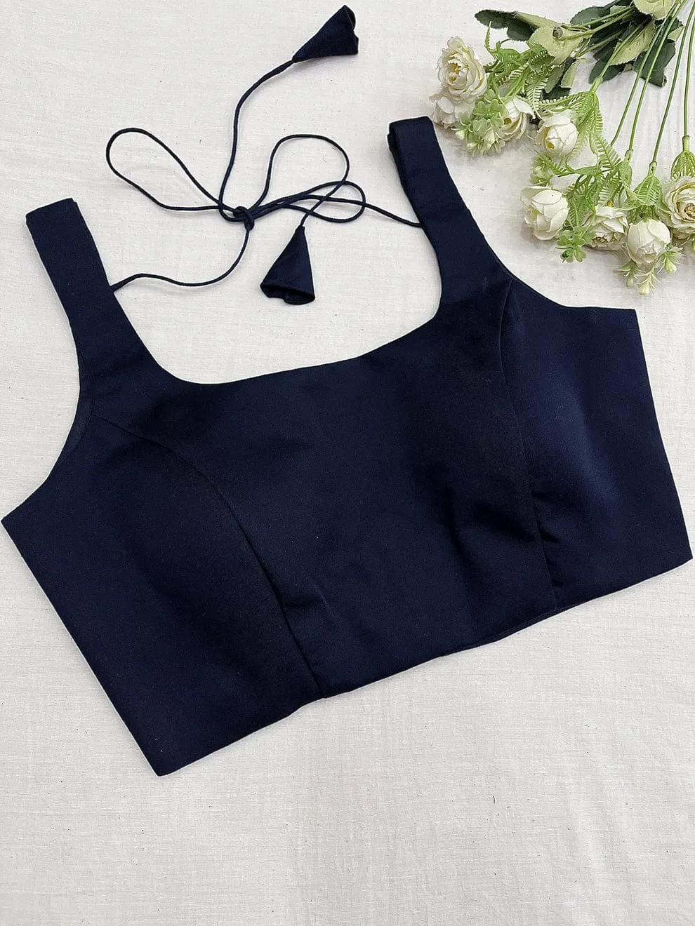 Premium Navy Blue Sleeveless Padded Saree Blouse - Ready to Wear