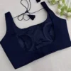 Premium Navy Blue Sleeveless Padded Saree Blouse - Ready to Wear - Image 2