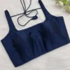 Premium Navy Blue Square Neck Padded Blouse – Elegant Readymade Sleeveless Saree Blouse for Modern Ethnic Wear - Image 2
