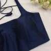 Premium Navy Blue Square Neck Padded Blouse – Elegant Readymade Sleeveless Saree Blouse for Modern Ethnic Wear - Image 3