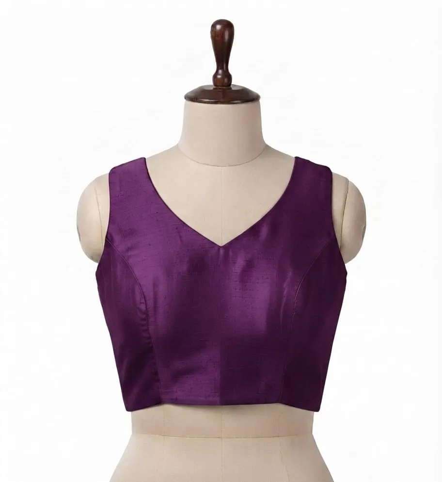 Premium Plain Raw Silk Blouse for Saree  Elegant V-Neck Ethnic Essential