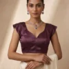 Premium Plum V-Neck Saree Blouse | Designer Ethnic Choli - Image 3