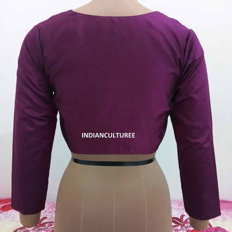 Premium Plum V-Neck Saree Blouse | Readymade Designer Ethnic Choli