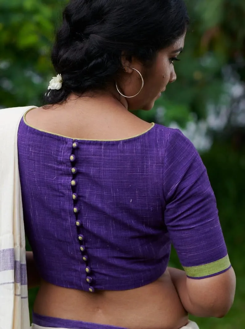 Premium Purple Ethnic Blouse | Party Wear Saree Top with Potli Buttons