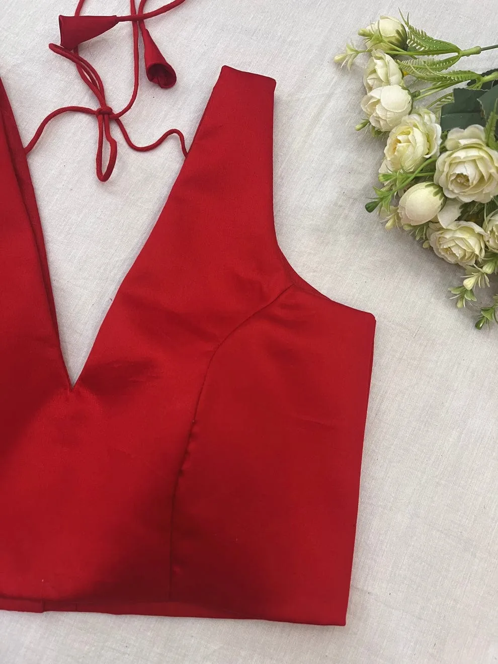 Premium Red Deep V-Neck Sleeveless Blouse - Elegant Ethnic Party Wear