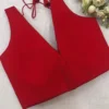 Premium Red Deep V-Neck Sleeveless Blouse - Elegant Ethnic Party Wear - Image 2