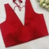 Premium Red Deep V-Neck Sleeveless Blouse - Elegant Ethnic Party Wear - Image 3
