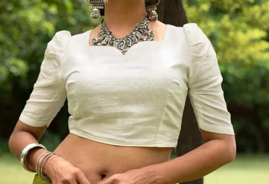 Premium White Puffed Sleeve Saree Blouse - Elegant Ethnic Party Wear