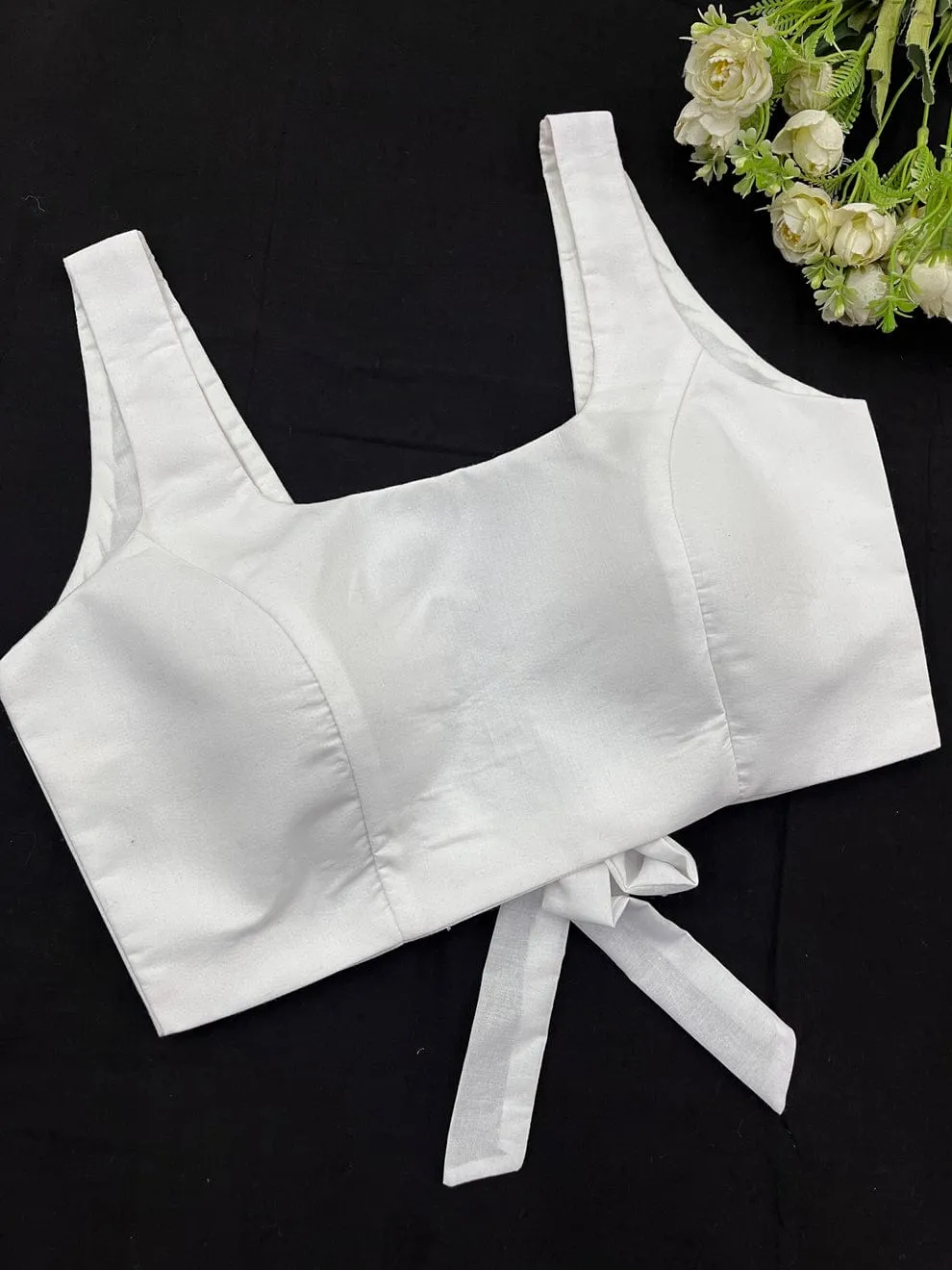 Premium White Tie-Back Blouse - Sleeveless Designer Raw Silk Saree Blouse for Women