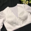 Premium White V-Neck Padded Blouse - Elegant Ethnic Party Wear - Image 2