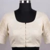 Raw Silk Pleated Sleeve Saree Blouse - Princess Cut Front Open Ready to Wear Designer Blouse - Image 2