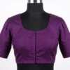 Raw Silk Pot Neck Saree Blouse - Princess Cut Front Open Ready to Wear Designer Blouse with Puff Sleeves