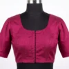 Raw Silk Pot Neck Saree Blouse - Princess Cut Front Open Ready to Wear Designer Blouse with Puff Sleeves - Image 2