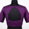Raw Silk Pot Neck Saree Blouse - Princess Cut Front Open Ready to Wear Designer Blouse with Puff Sleeves - Image 3