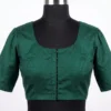 Raw Silk Pot Neck Saree Blouse - Princess Cut Front Open Ready to Wear Designer Blouse with Puff Sleeves - Image 4