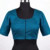 Raw Silk Pot Neck Saree Blouse - Princess Cut Front Open Ready to Wear Designer Blouse with Puff Sleeves - Image 5