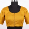 Raw Silk Pot Neck Saree Blouse - Princess Cut Front Open Ready to Wear Designer Blouse with Puff Sleeves - Image 6