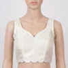 Ready-Made Designer Silk Blouse | Sleeveless Sweetheart Neck & Scalloped Pearl Hem | Party Wear Saree Blouse