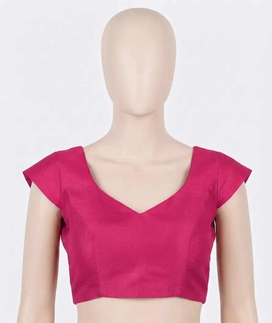 Ready-Made Red Silk Blend Designer Blouse | V-Neck & Cap Sleeves | Festive & Wedding Wear Saree Blouse