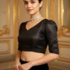 Ready-to-Wear Black Ethnic Blouse | Stylish Tie-Back Puff Sleeve Choli