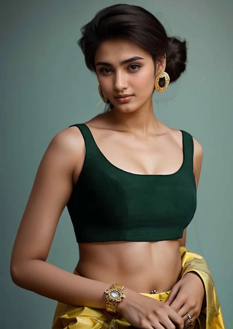 Ready-to-Wear Green Ethnic Crop Top | Stylish Minimalist Designer Blouse