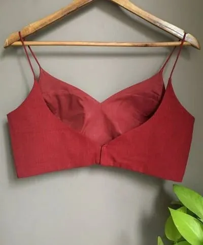 Ready-to-Wear Maroon Raw Silk Blouse with Thin Straps