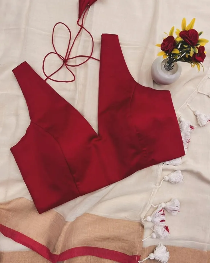 Ready-to-Wear Maroon V-Neck Blouse | Party Wear Ethnic Top