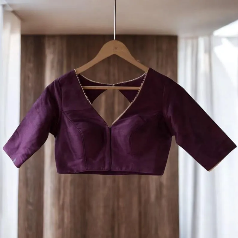 Ready-to-Wear Plum Ethnic Blouse | Sophisticated Designer Choli with Lace Detail