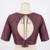 Readymade Raw Silk Blouse with Back Oval Cutout Detail | Tie-Up Dori Design with Tassels | Designer Boat Neck Saree Choli - Image 3